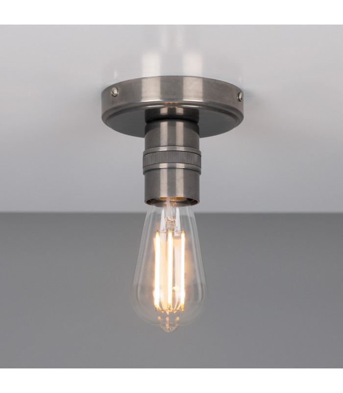 Devon Minimalist Brass Flush Ceiling Light Antique Silver