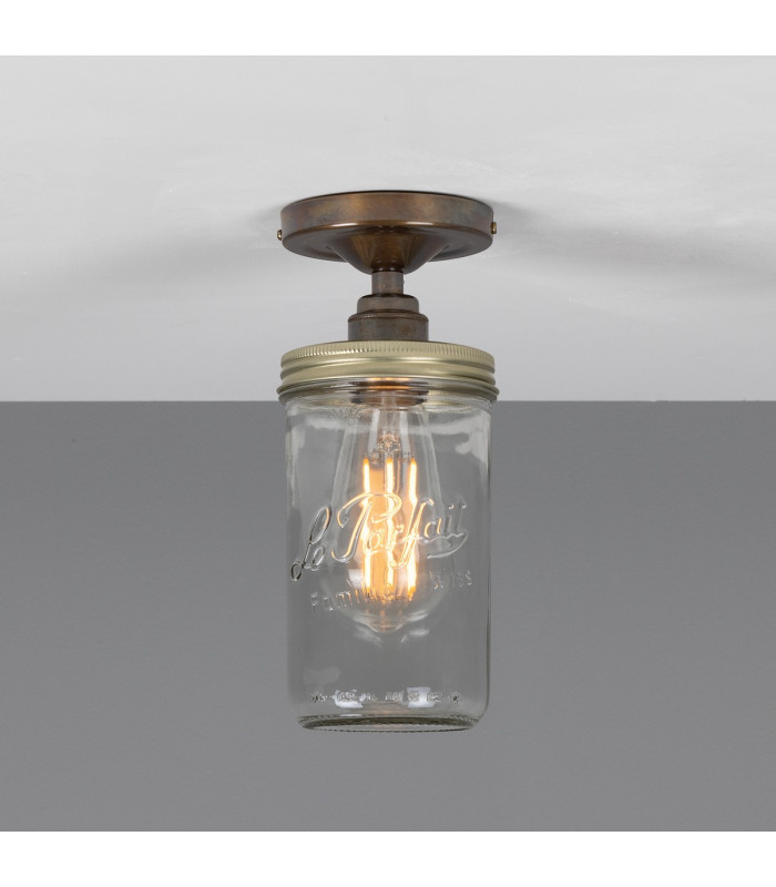 Jam Jar Flush Ceiling Light Antique Brass-1