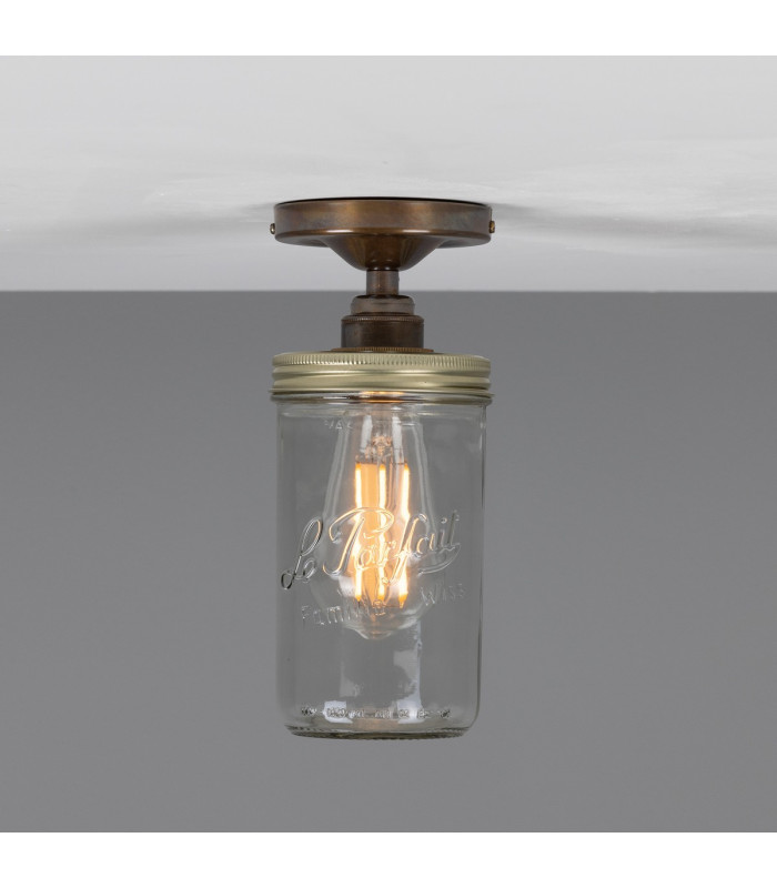Jam Jar Flush Ceiling Light Antique Brass-2
