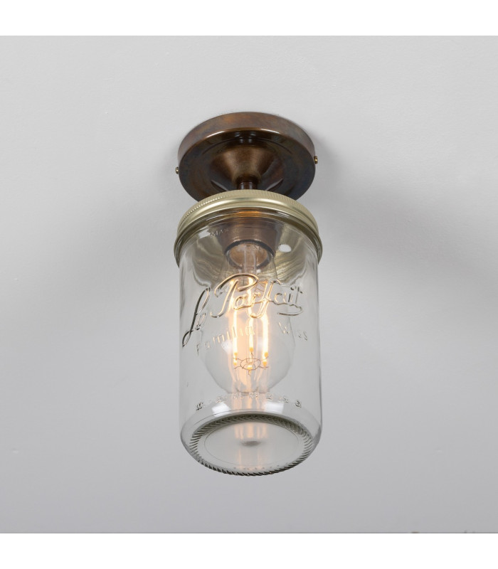 Jam Jar Flush Ceiling Light Antique Brass-3