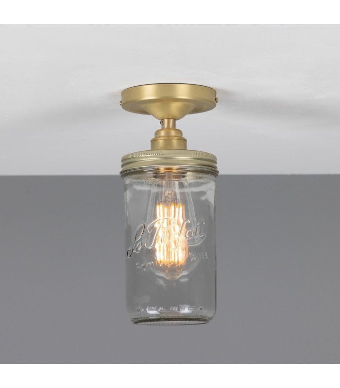 Jam Jar Flush Ceiling Light Satin Brass-1