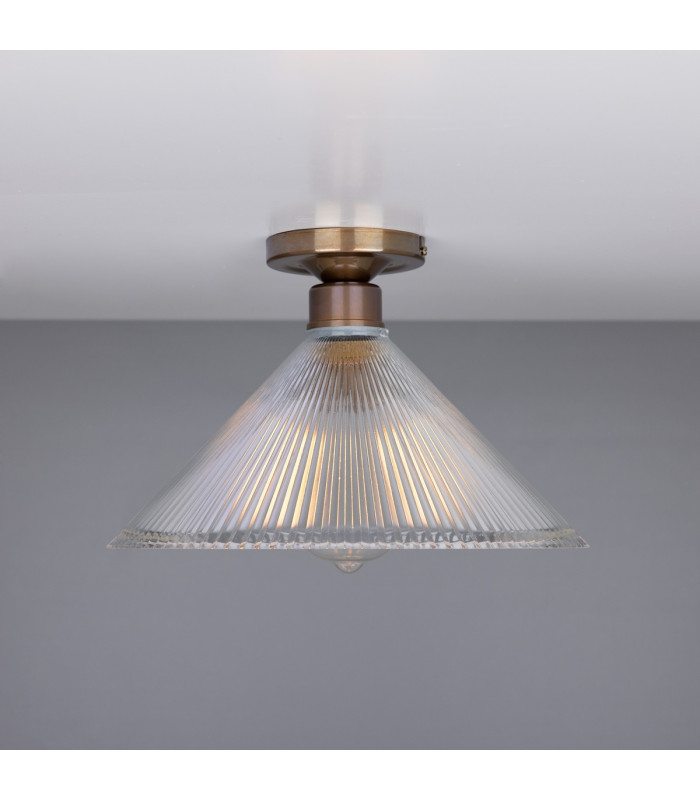Hanoi Holophane Flush Ceiling Fitting Antique Brass-2