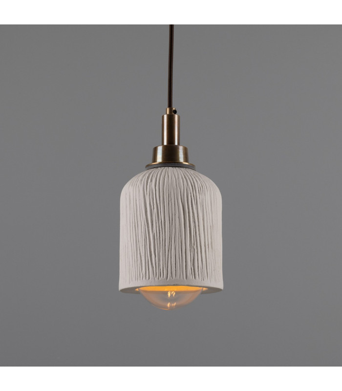 Osier Bathroom Pendant Matte White Striped Antique Brass IP44-1