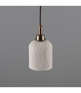 Osier Bathroom Pendant Matte White Striped Antique Brass IP44-2