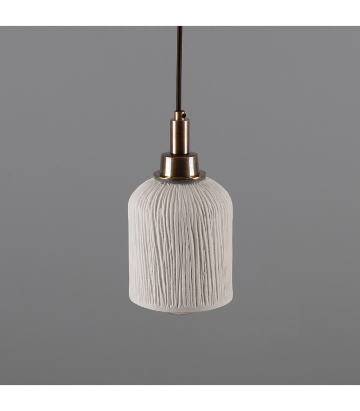Osier Bathroom Pendant Matte White Striped Antique Brass IP44-2