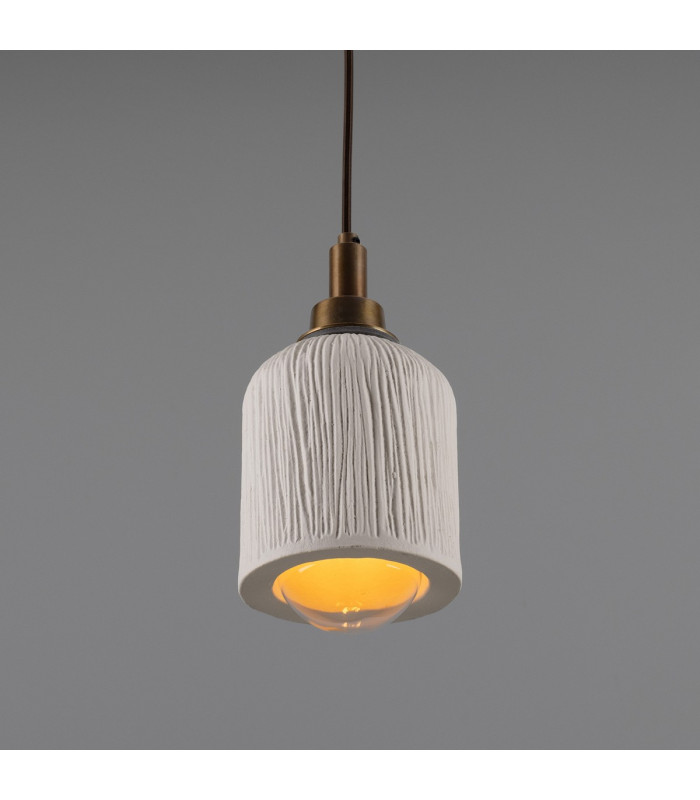 Osier Bathroom Pendant Matte White Striped Antique Brass IP44-3