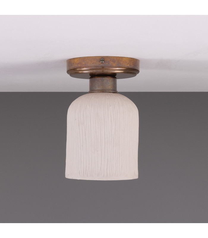 Osier Ceiling Light Matte White Striped Antique Brass-2