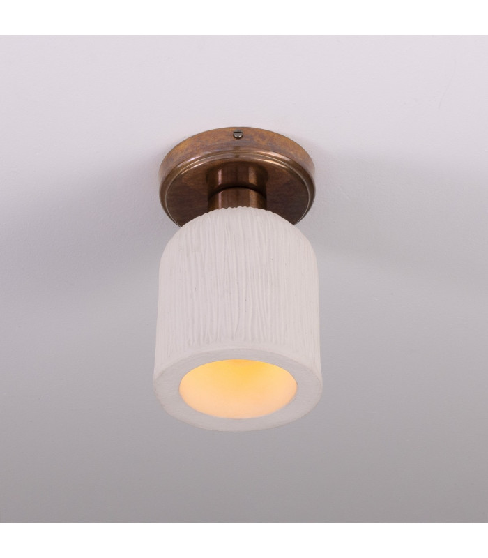 Osier Ceiling Light Matte White Striped Antique Brass-3