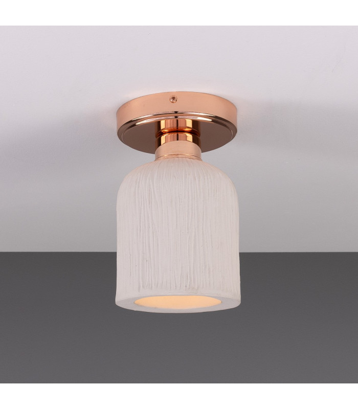 Osier Ceiling Light Matte White Striped Polished Copper-1