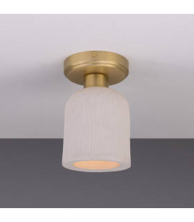 Osier Ceiling Light Matte White Striped Satin Brass-1