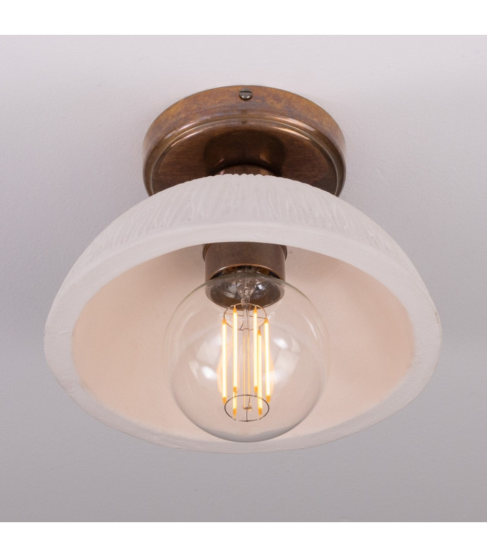 Kauri Ceiling Light Matte White Striped Antique Brass-3