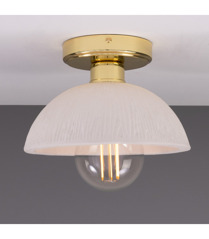 Kauri Ceiling Light Matte White Striped Polished Brass-1