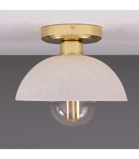 Kauri Ceiling Light Matte White Striped Polished Brass-2