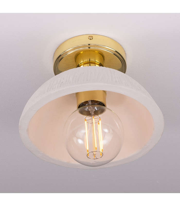 Kauri Ceiling Light Matte White Striped Polished Brass-3