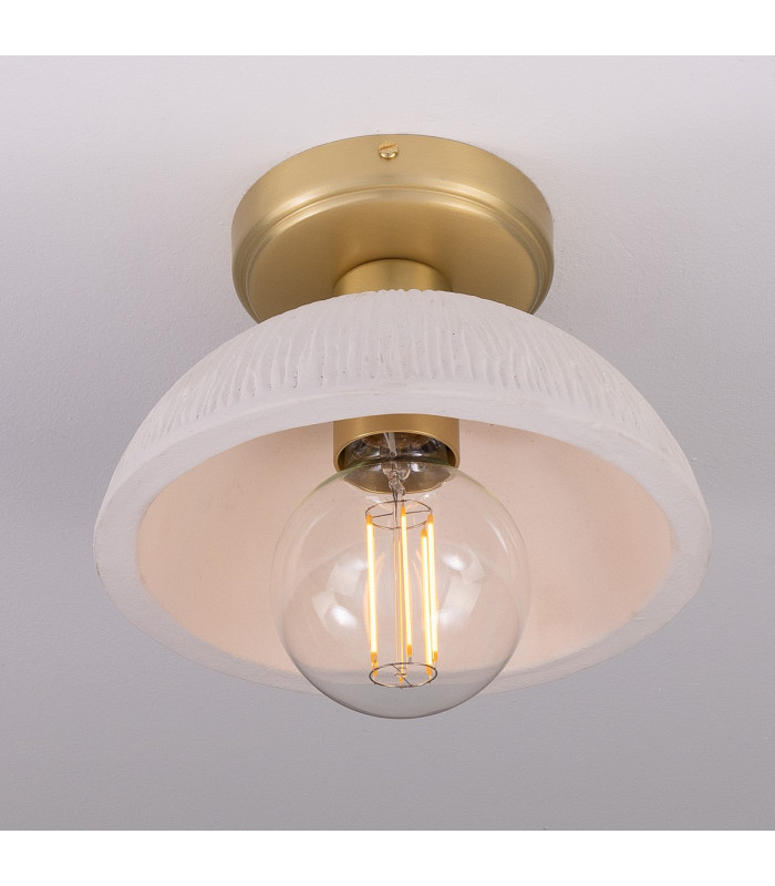 Kauri Ceiling Light Matte White Striped Satin Brass-3