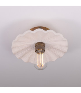 Kapok Ceiling Light Matte White Striped Antique Brass-2