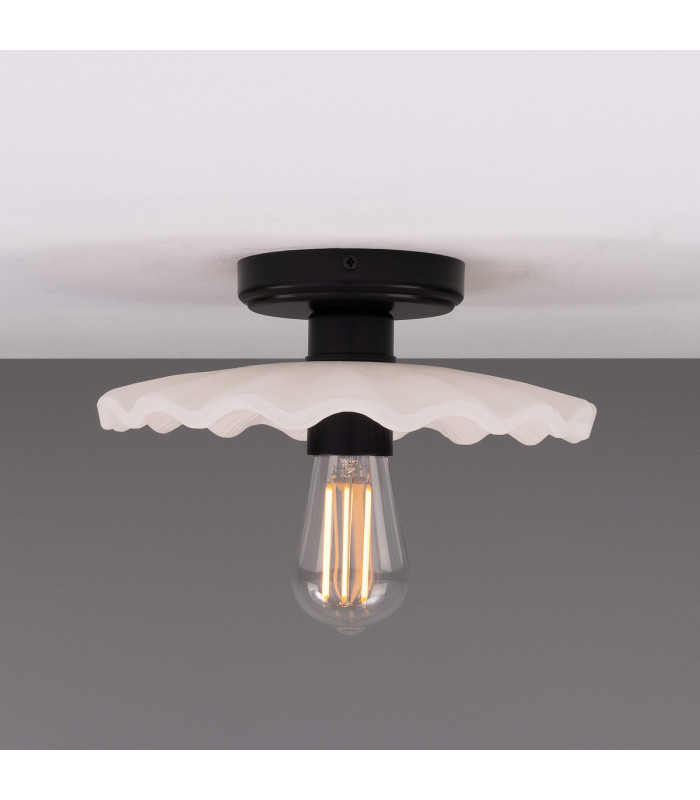 Kapok Ceiling Light Matte White Striped Matte Black-1