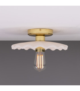 Kapok Ceiling Light Matte White Striped Polished Brass-1