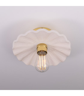 Kapok Ceiling Light Matte White Striped Polished Brass-2