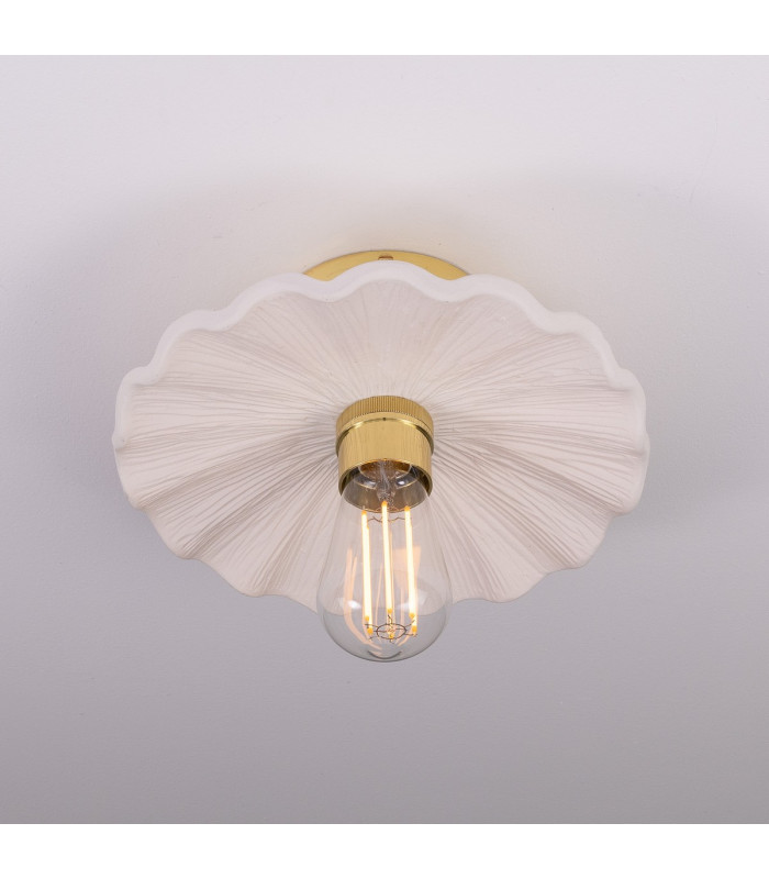 Kapok Ceiling Light Matte White Striped Polished Brass-2