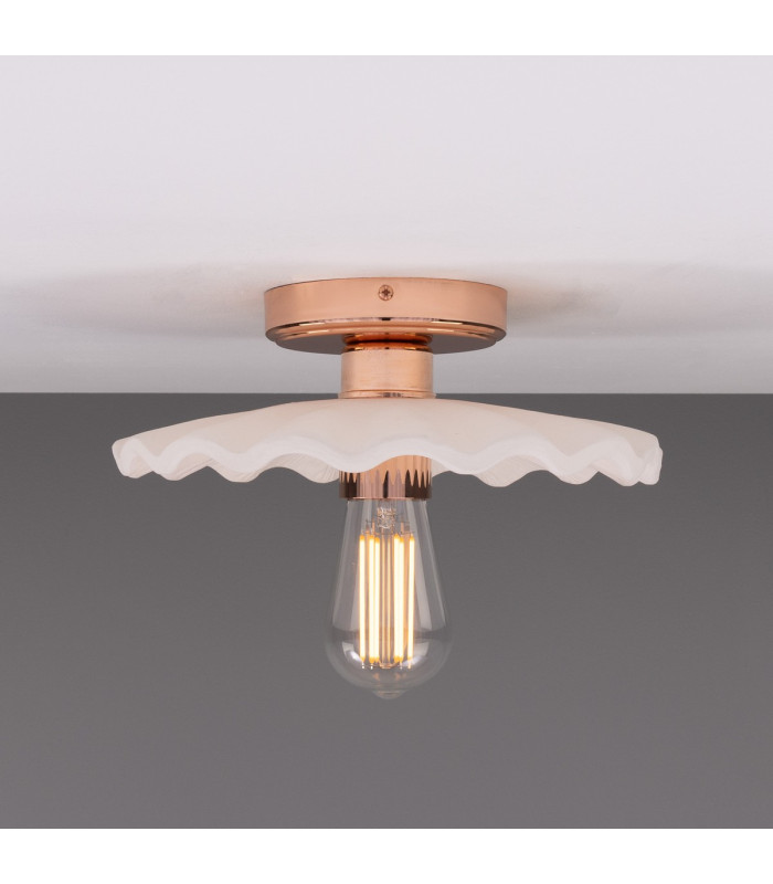 Kapok Ceiling Light Matte White Striped Polished Copper-1