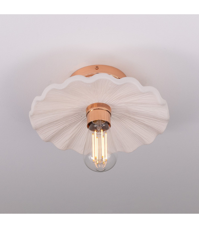 Kapok Ceiling Light Matte White Striped Polished Copper-2