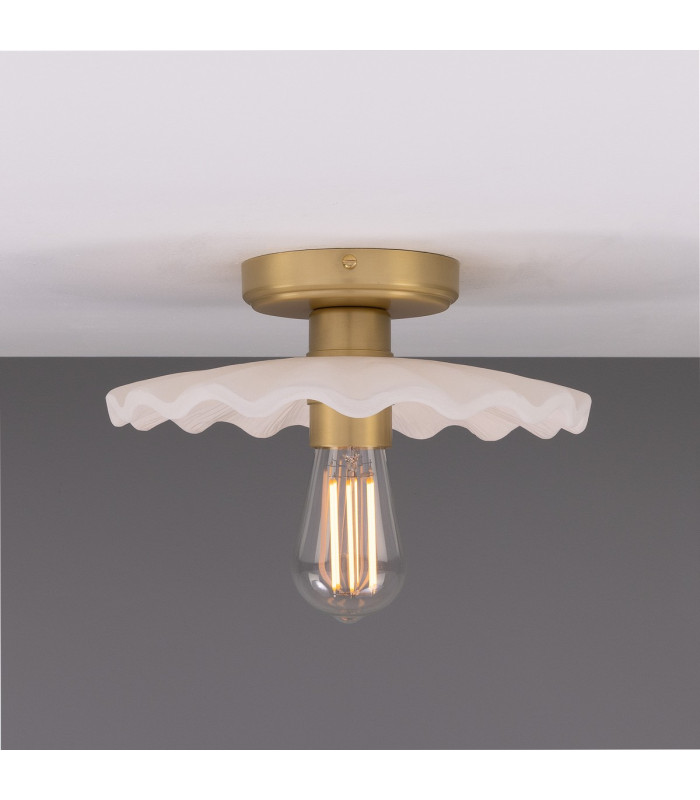 Kapok Ceiling Light Matte White Striped Satin Brass-1