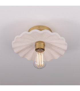 Kapok Ceiling Light Matte White Striped Satin Brass-2