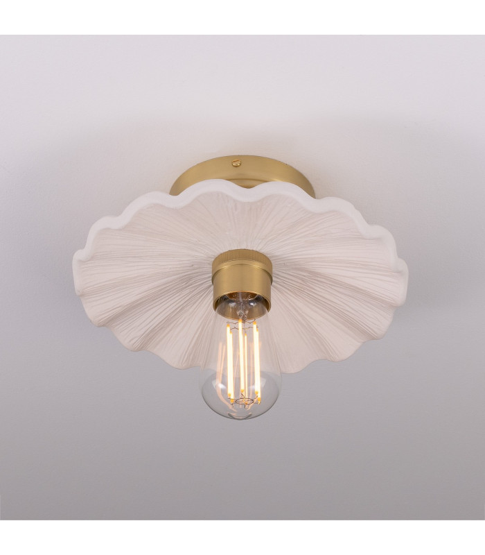 Kapok Ceiling Light Matte White Striped Satin Brass-2
