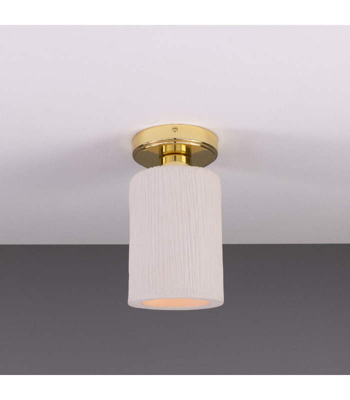 Senna Ceiling Light Matte White Striped Polished Brass-1