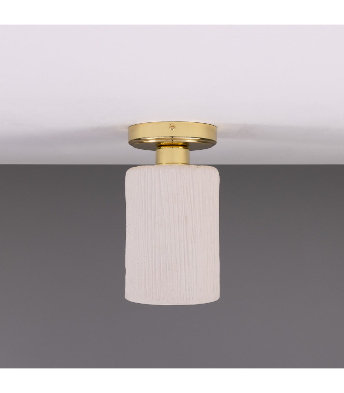 Senna Ceiling Light Matte White Striped Polished Brass-2