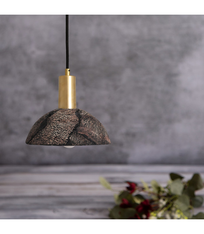 Kauri Dome Pendant Black Clay Satin Brass-4