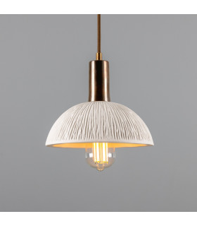 Kauri Dome Pendant Matte White Striped Antique Brass-1