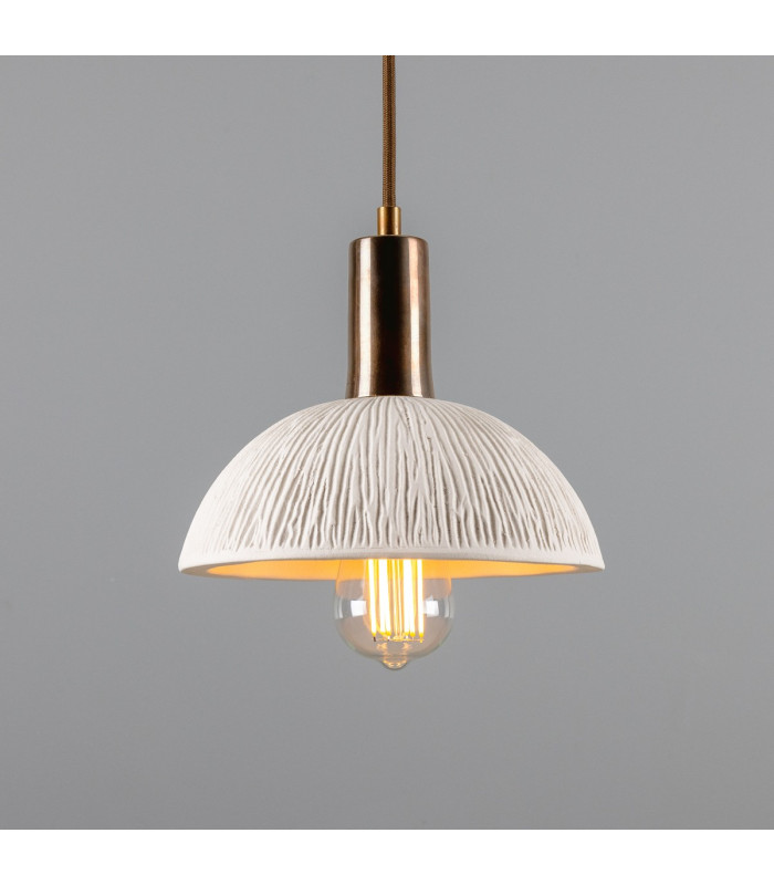 Kauri Dome Pendant Matte White Striped Antique Brass-1