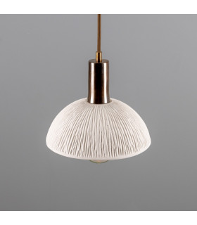 Kauri Dome Pendant Matte White Striped Antique Brass-2