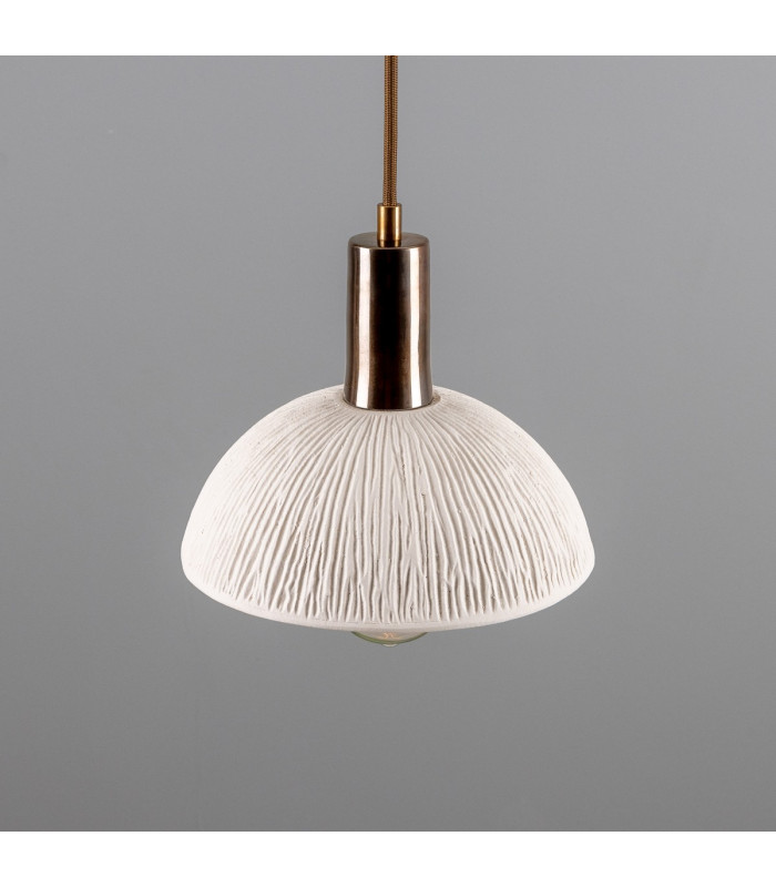 Kauri Dome Pendant Matte White Striped Antique Brass-2