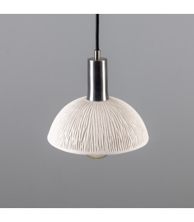 Kauri Dome Pendant Matte White Striped Antique Silver-2