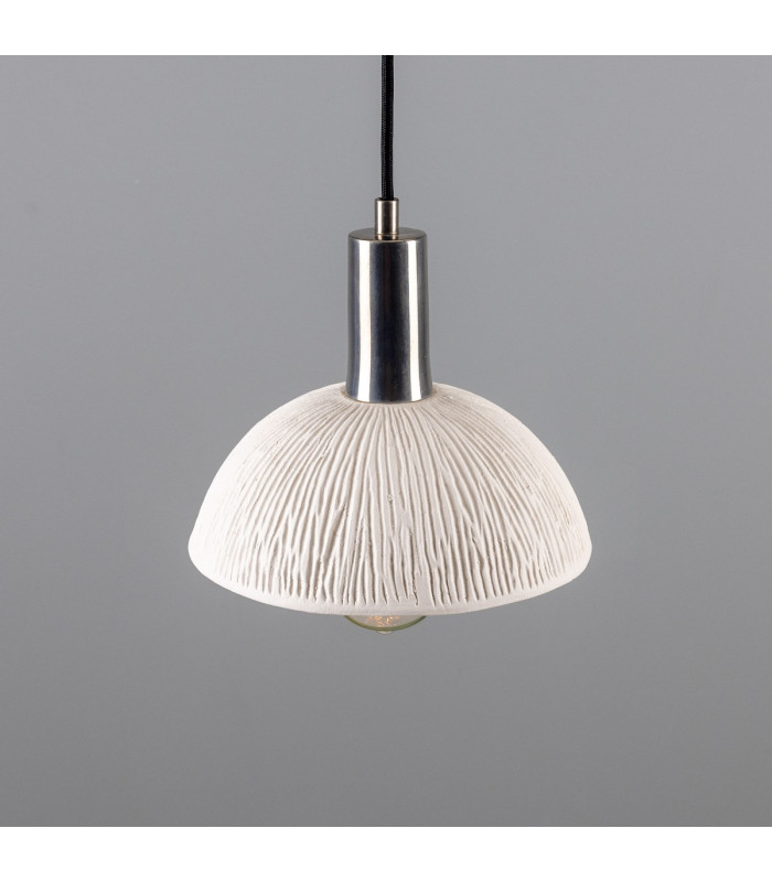 Kauri Dome Pendant Matte White Striped Antique Silver-2