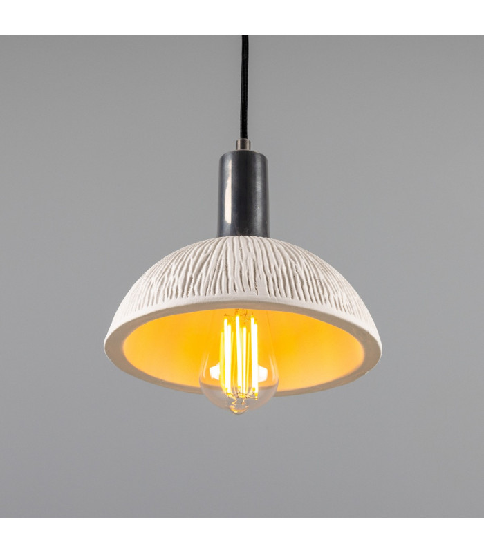 Kauri Dome Pendant Matte White Striped Antique Silver-3
