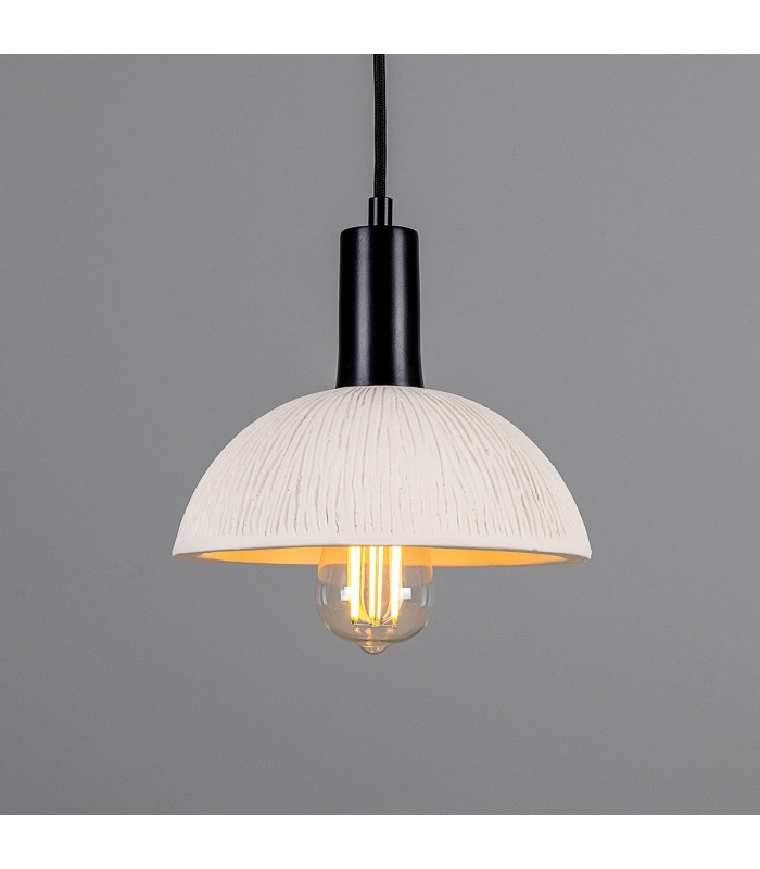 Kauri Dome Pendant Matte White Striped Matte Black-1
