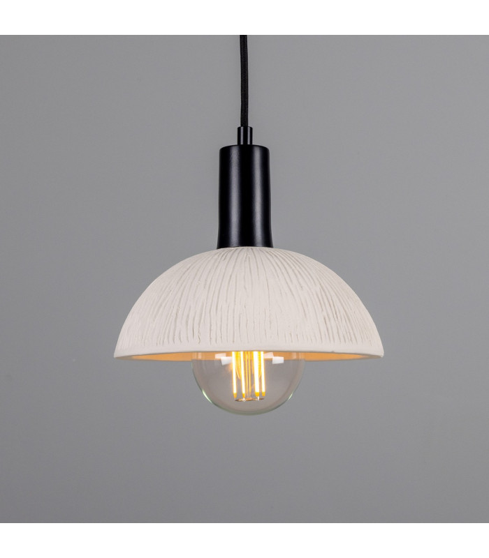 Kauri Dome Pendant Matte White Striped Matte Black-5