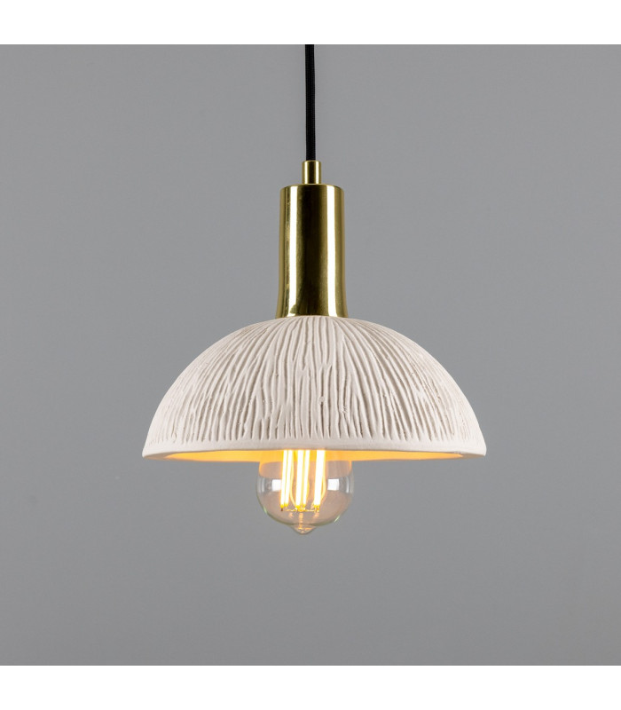 Kauri Dome Pendant Matte White Striped Polished Brass-1