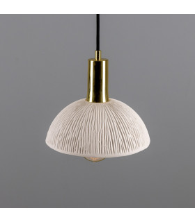 Kauri Dome Pendant Matte White Striped Polished Brass-2