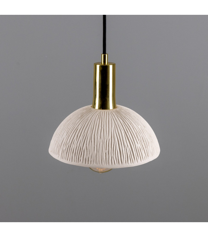Kauri Dome Pendant Matte White Striped Polished Brass-2