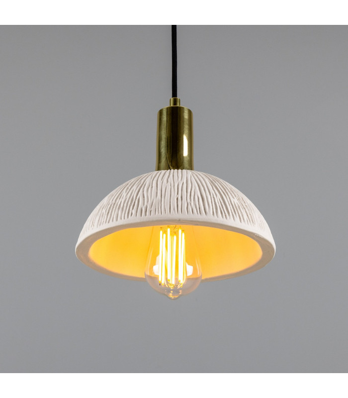 Kauri Dome Pendant Matte White Striped Polished Brass-3