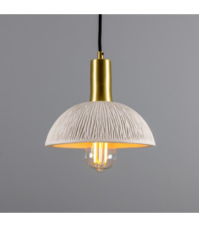 Kauri Dome Pendant Matte White Striped Satin Brass-1