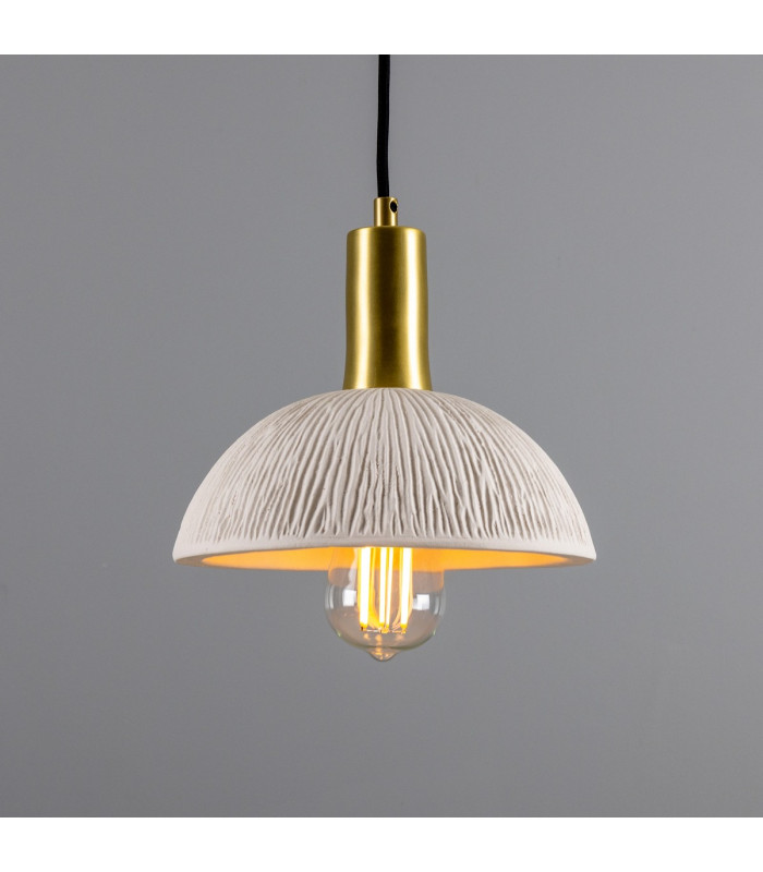 Kauri Dome Pendant Matte White Striped Satin Brass-1