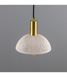 Kauri Dome Pendant Matte White Striped Satin Brass-2