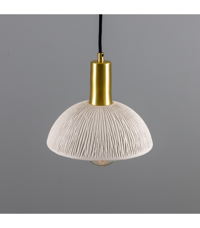 Kauri Dome Pendant Matte White Striped Satin Brass-2