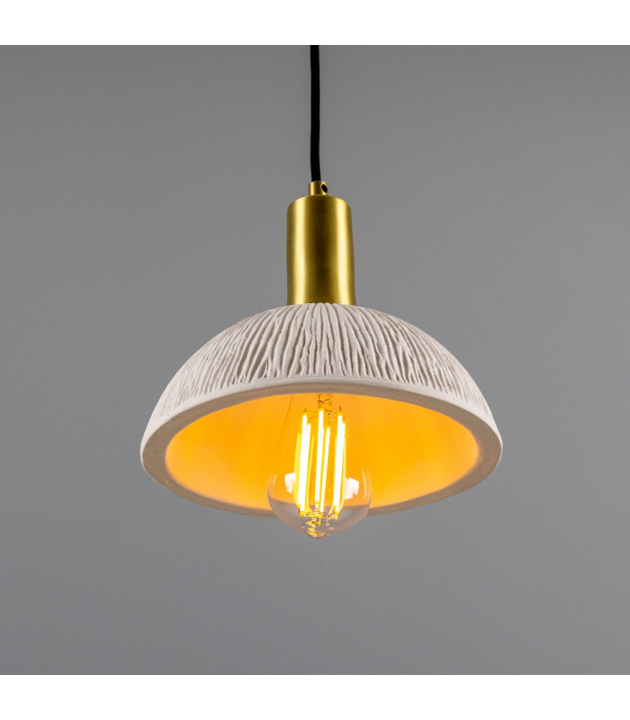 Kauri Dome Pendant Matte White Striped Satin Brass-3